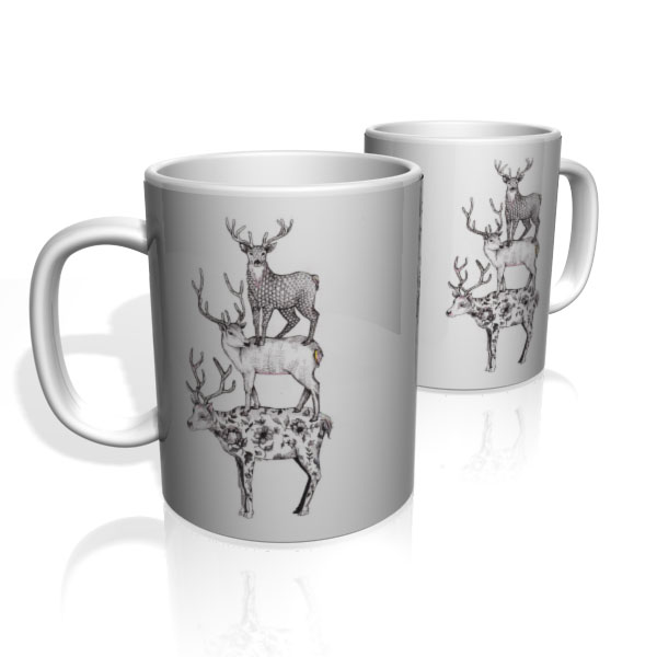 Caneca De Porcelana Nerderia e Lojaria 3 cervos colorido