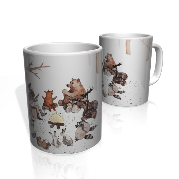 Caneca De Porcelana Nerderia e Lojaria animais fogueira colorido