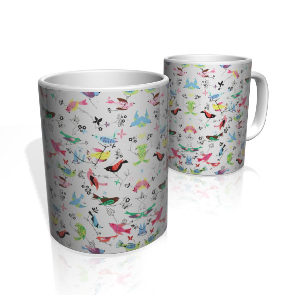 Caneca De Porcelana Nerderia e Lojaria birds colorido