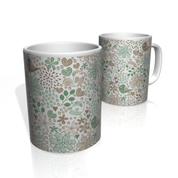 Caneca De Porcelana Nerderia e Lojaria birds flores 3 colorido