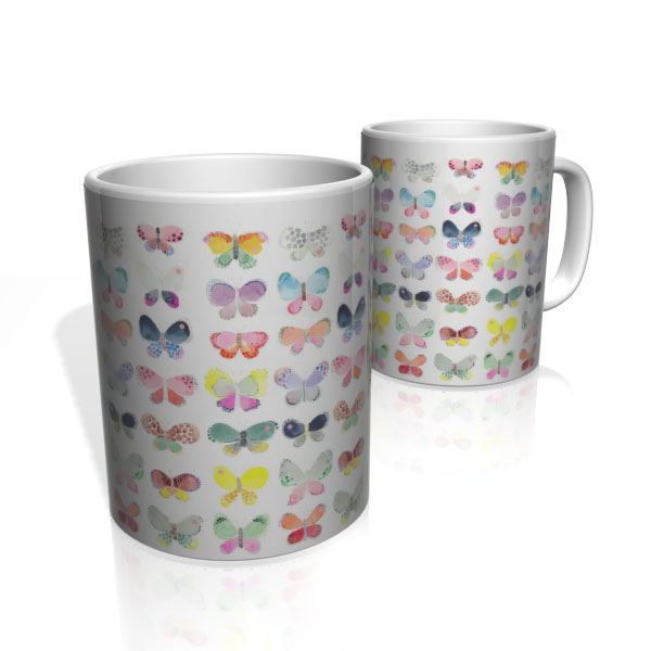 Caneca De Porcelana Nerderia e Lojaria butterflys aquarela colorido