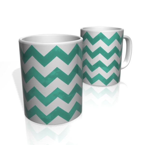 Caneca De Porcelana Nerderia e Lojaria linhas zigzag verde escuro  colorido