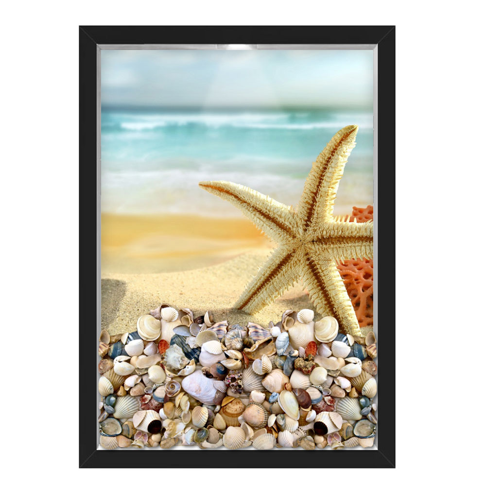 QUADRO CAIXA 33X43  PORTA CONCHAS NERDERIA E LOJARIA conchas estrela do mar preto