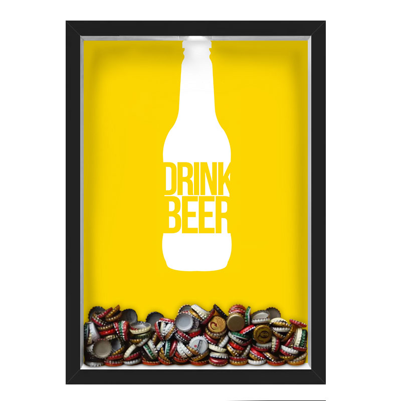 QUADRO CAIXA 33X43 cm PORTA TAMPINHA CERVEJA NERDERIA E LOJARIA cerveja drink beer preto