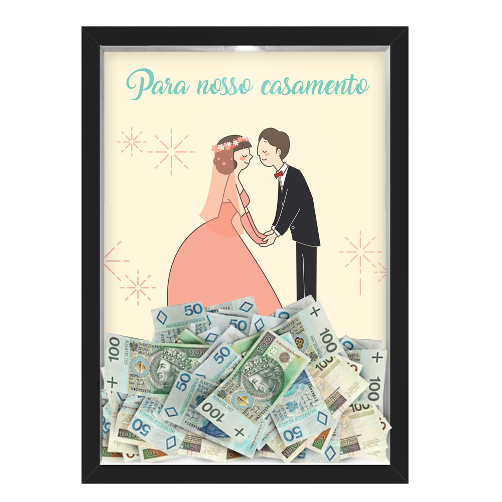 Quadro CAIXA COFRE 33x43 cm PARA O SEU CASAMENTO NERDERIA E LOJARIA casamento casal fofo preto