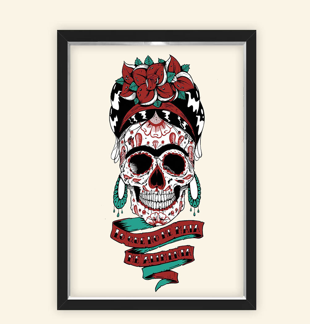 Quadro Caixa 23X33cm Frida Caveira Mexicana