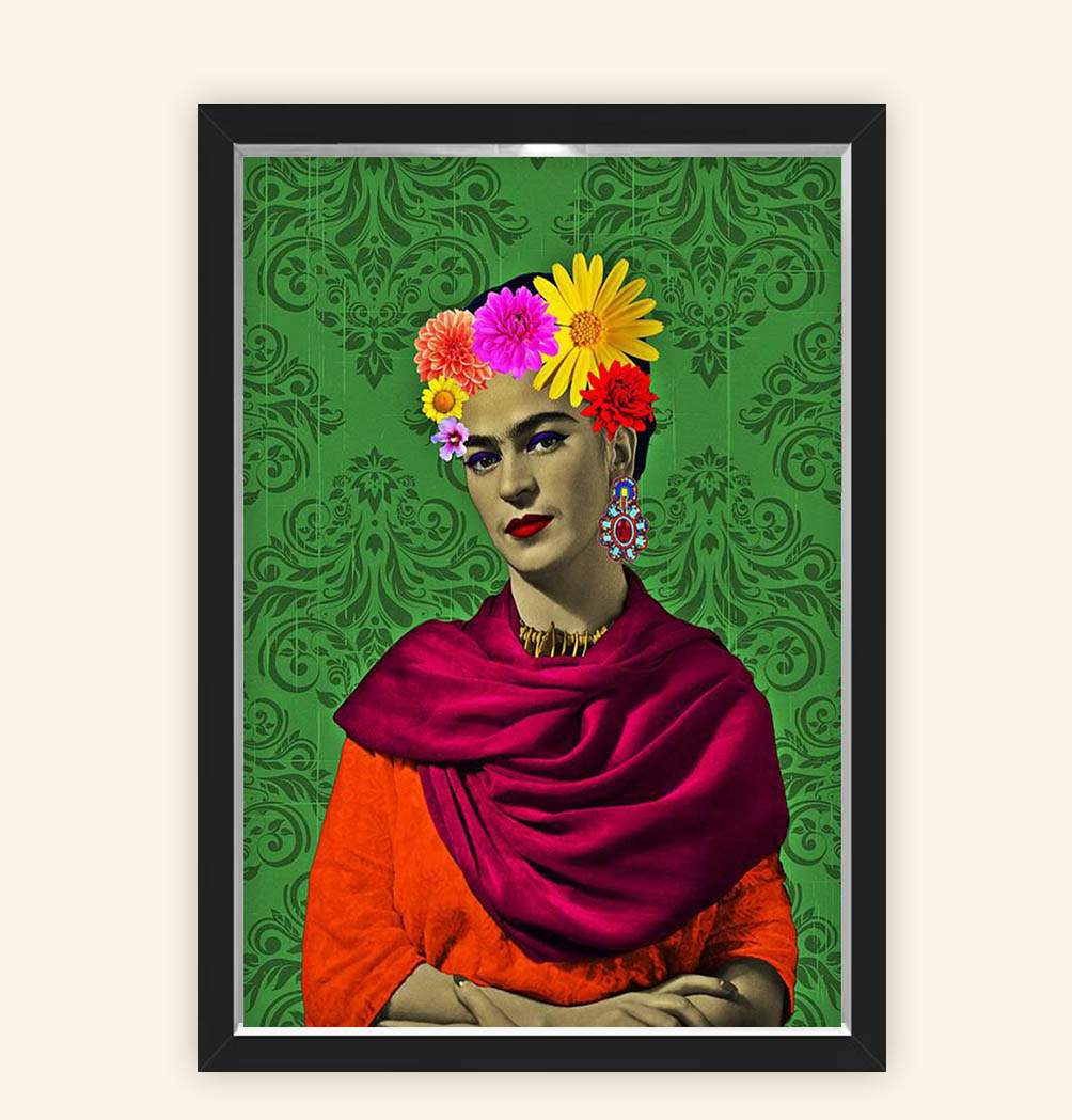 Quadro Caixa 23X33cm Frida Flores Verde