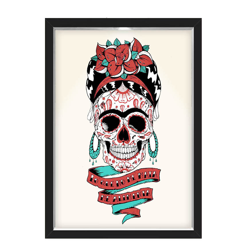 Quadro Caixa Com Led Frida Caveira Mexicana