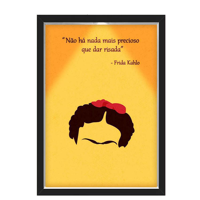 Quadro Caixa Com Led Frida Frase Laranja