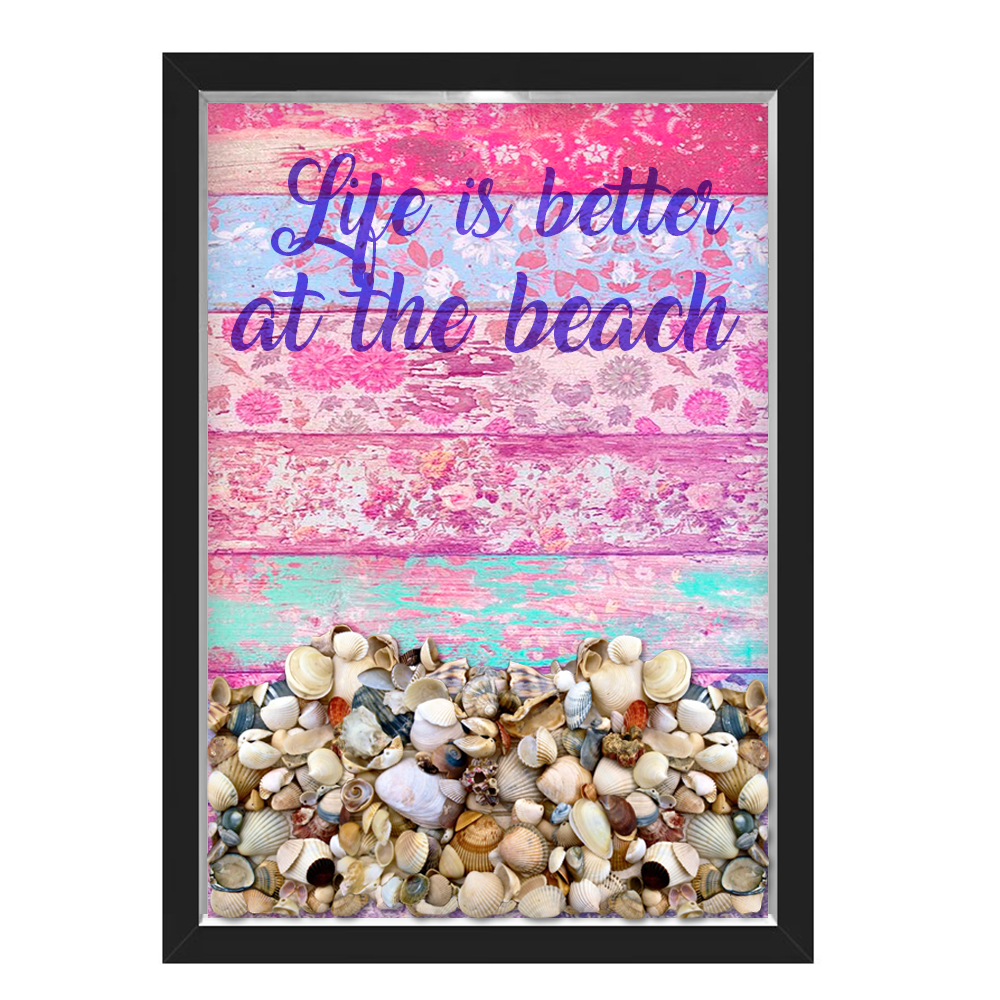 Quadro Caixa Porta Conchas Praia Madeira Rosa