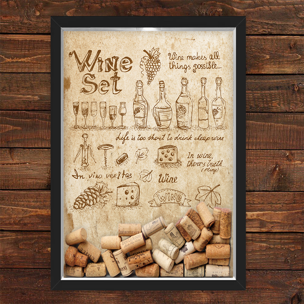 Quadro Caixa Porta Rolhas Vinho Wine Set