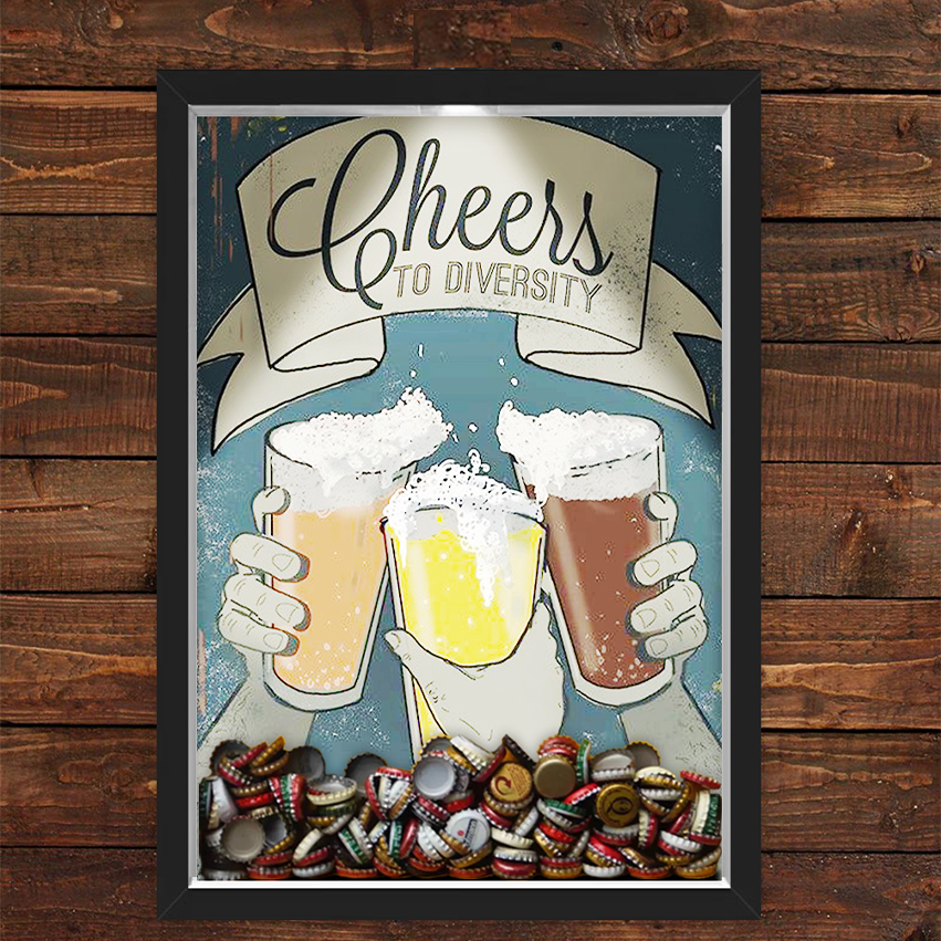 Quadro Caixa Porta Tampinha Cerveja Com Led Cheers To Diversity