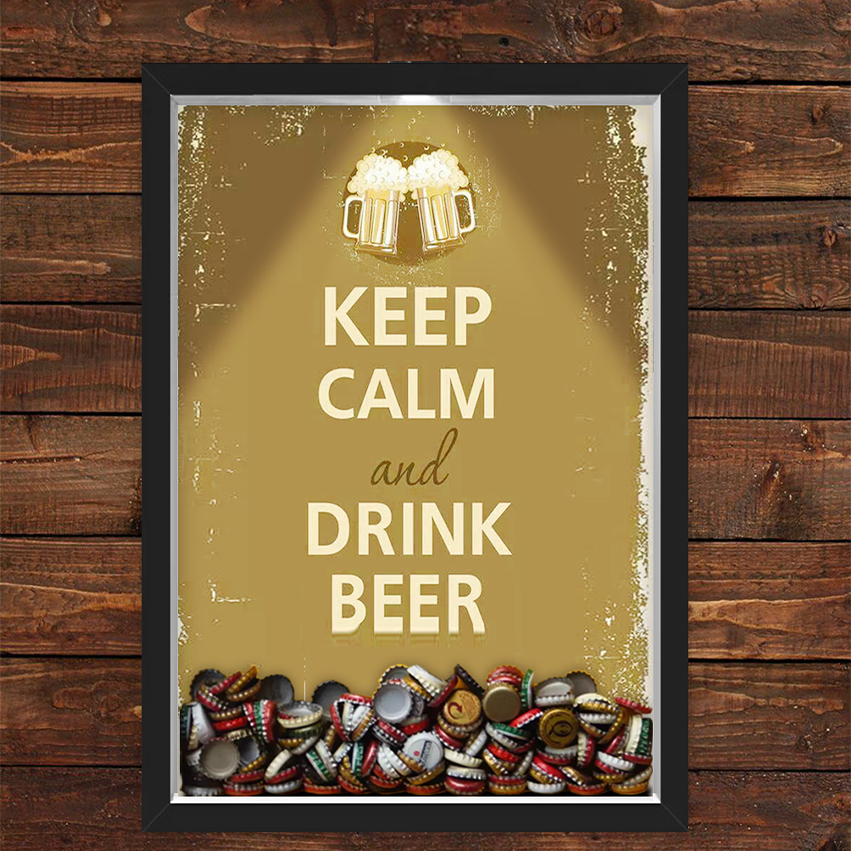 Quadro Caixa Porta Tampinha Cerveja Com Led Keep Calm Beer