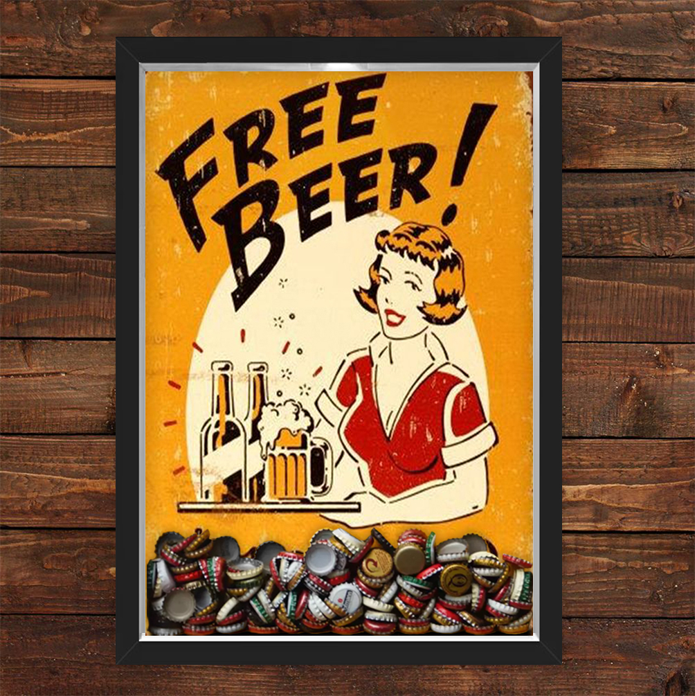 Quadro Caixa Porta Tampinha Cerveja Free Beer