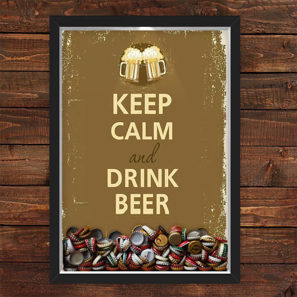 Quadro Caixa Porta Tampinha Cerveja Keep Calm Beer
