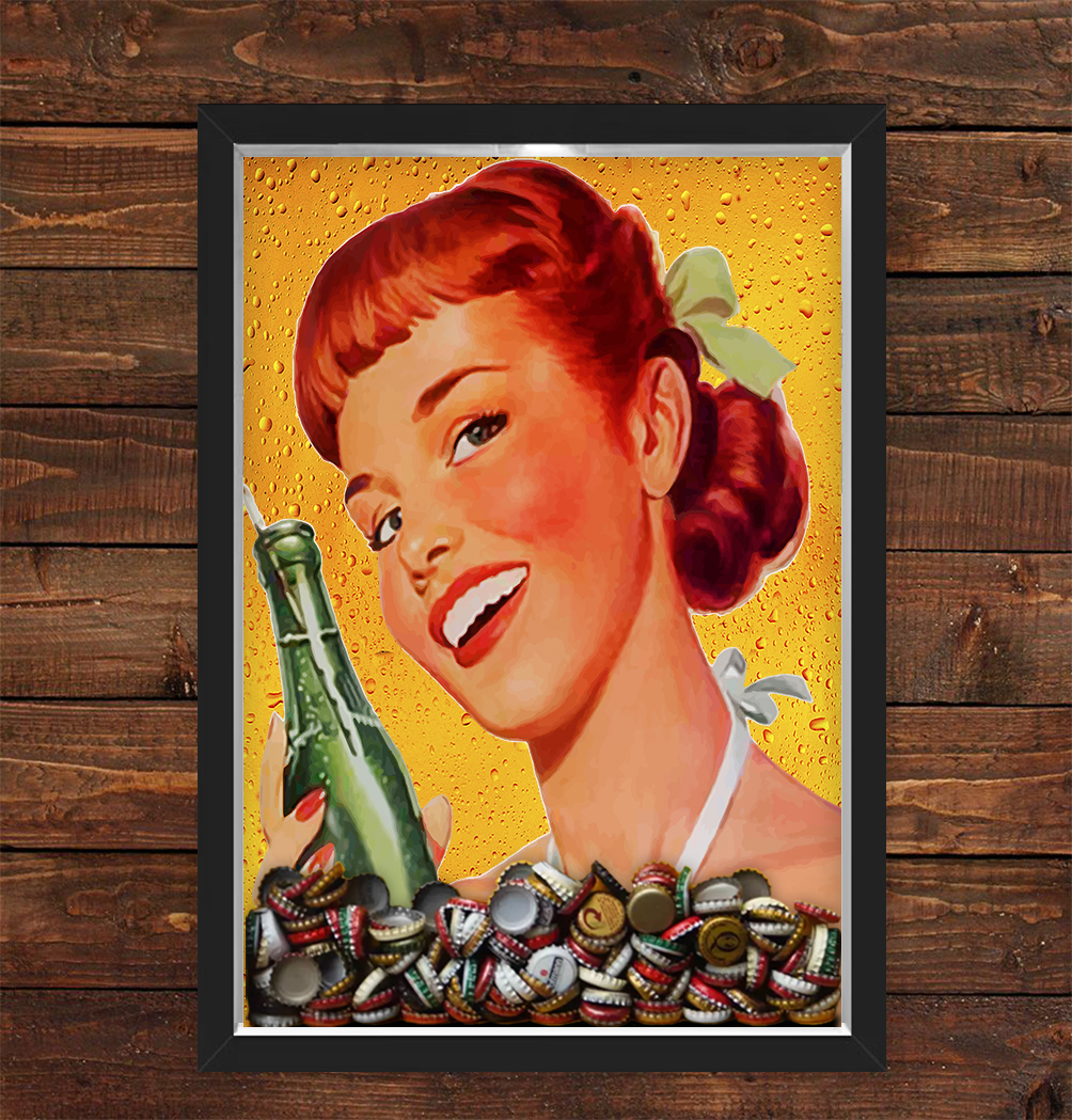 Quadro Caixa Porta Tampinha Cerveja Pin Up Girl Bebida