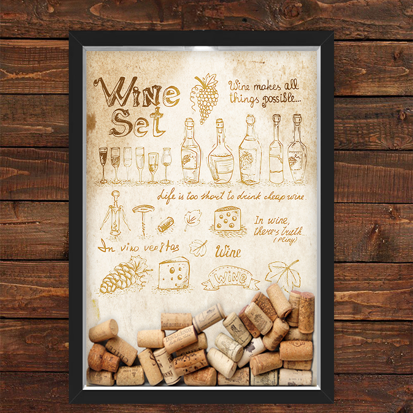 Quadro Caixa Rolha Vinho Com Led Wine Set