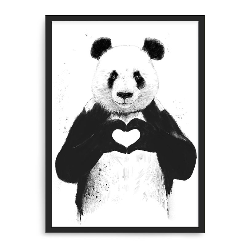 Quadro Decorativo 33x43cm Nerderia e Lojaria panda coracao preto