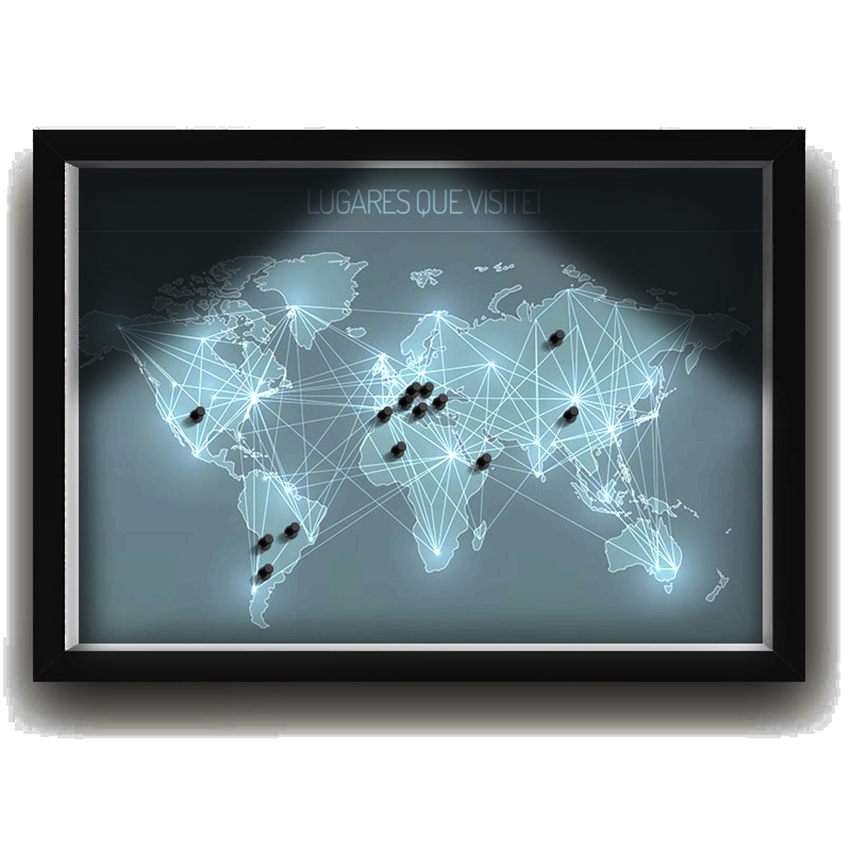 Quadro Decorativo Viagens Nerderia -Iluminação Led