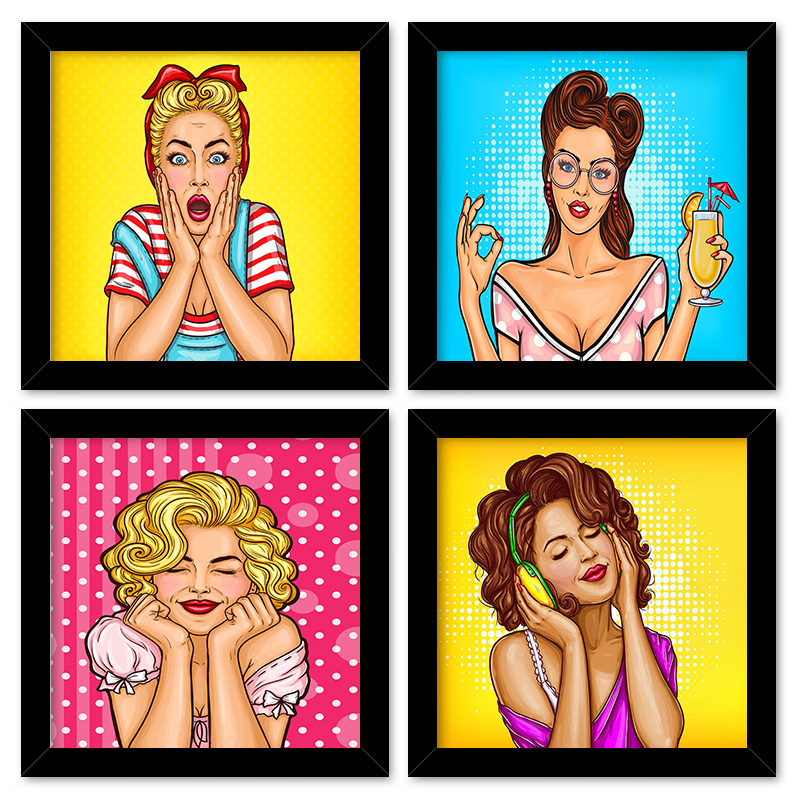 Quadros 20X20 (4 Uni) Nerderia Cupcakes Ilustracao
