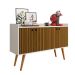 Aparador Buffet Dallas Pés Palito Retrô 4 Portas Decoração Sala Jantar Cantinho Café - Off White-Ripado Nature - RPM Móveis