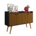Aparador Buffet Dallas Pés Palito Retrô 4 Portas Decoração Sala Jantar Cantinho Café - Preto-Ripado Nature - RPM Móveis