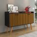 Aparador Buffet Dallas Pés Palito Retrô 4 Portas Decoração Sala Jantar Cantinho Café - Preto-Ripado Nature - RPM Móveis