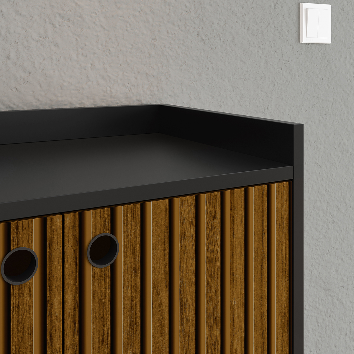 Aparador Buffet Dallas Pés Palito Retrô 4 Portas Decoração Sala Jantar Cantinho Café - Preto-Ripado Nature - RPM Móveis