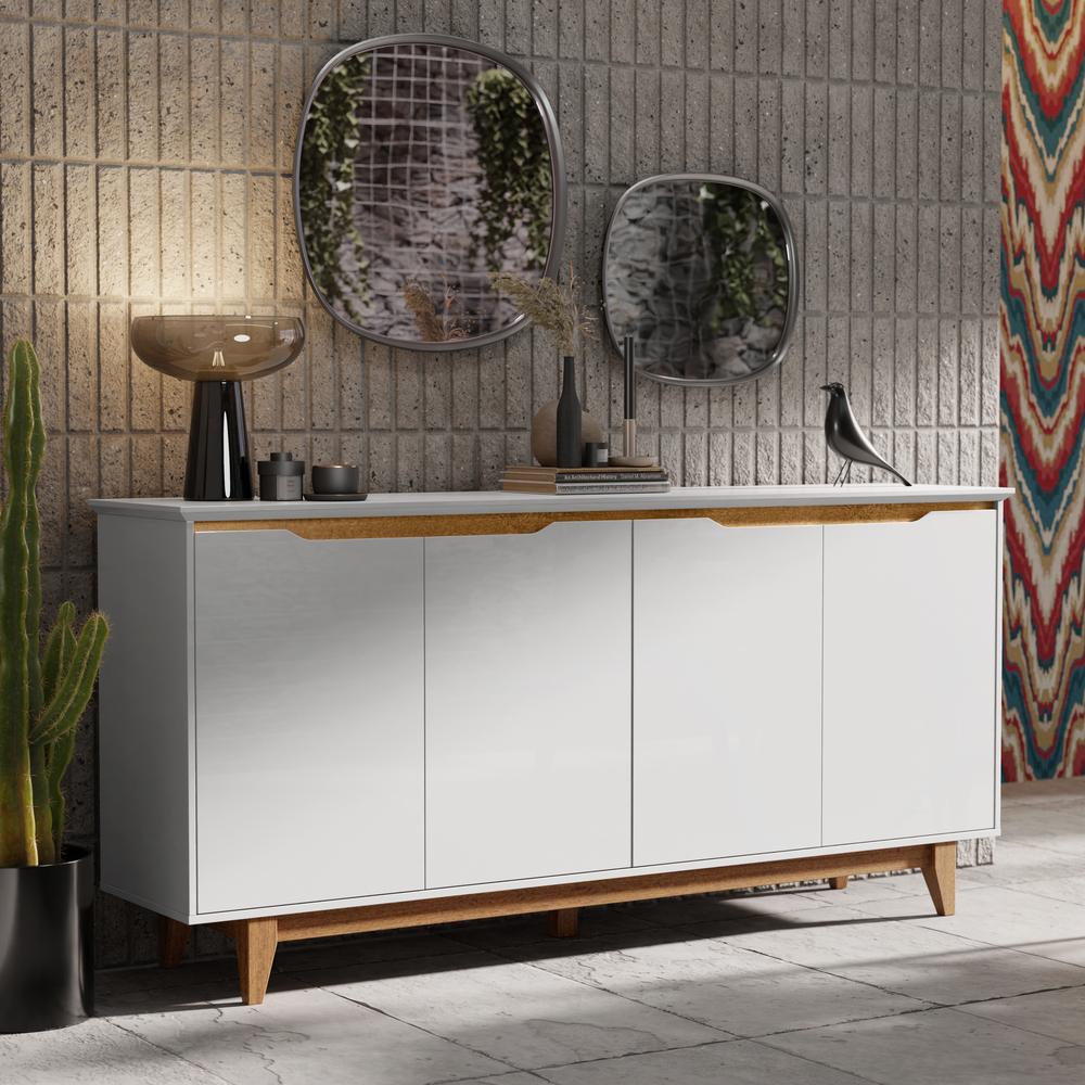 Aparador Buffet Flow 4 Portas Pés Pinus Madeira Maciça Balcão Prateleira Interna Organizador Sala Cozinha Branco - Lojas RPM