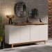 Aparador Buffet Flow 4 Portas Pés Pinus Madeira Maciça Balcão Prateleira Interna Organizador Sala Cozinha Off White/Freijó - Lojas RPM