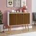 Aparador Buffet Wood Prime 3 Portas Cantinho Café Prateleira Organizadora Pés Palito Decoração Retrô - Off White-Ripado Nature - RPM Móveis