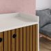 Aparador Buffet Wood Prime 3 Portas Cantinho Café Prateleira Organizadora Pés Palito Decoração Retrô - Off White-Ripado Nature - RPM Móveis