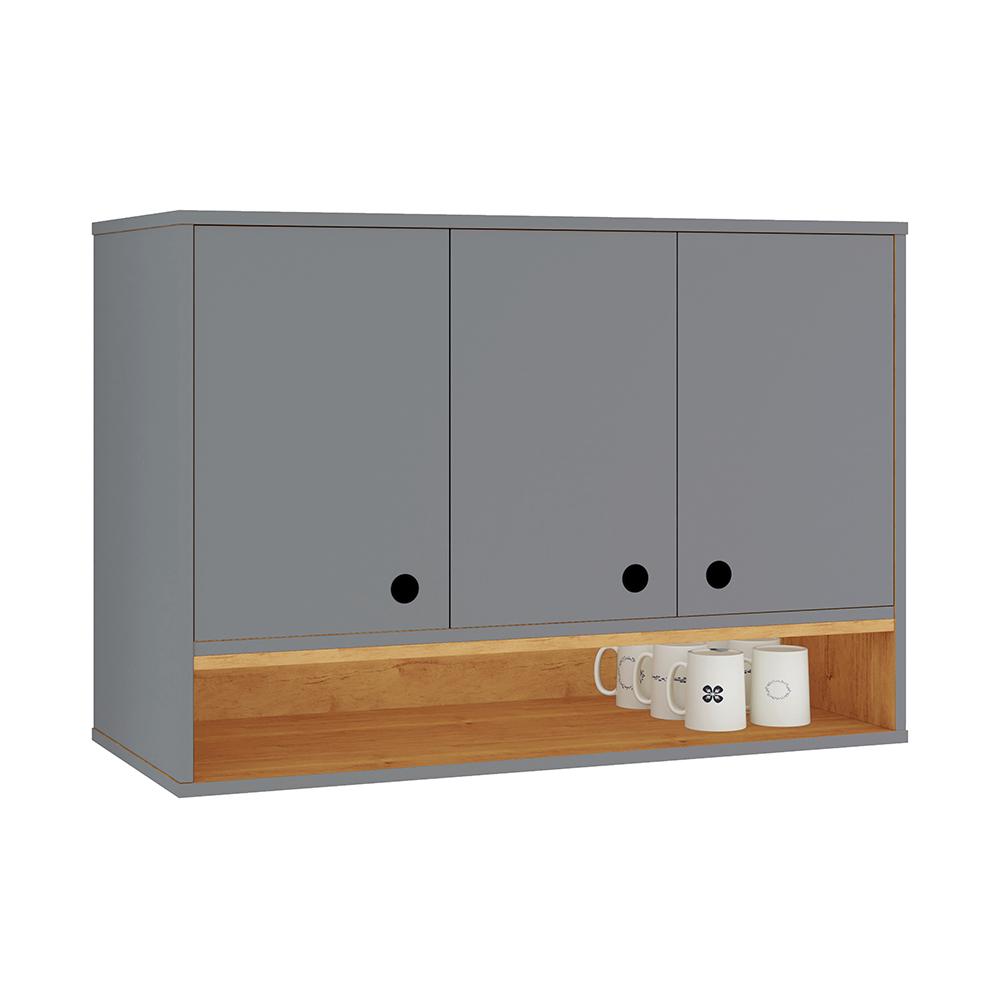 Armário Aéreo Organizador Suspenso Parede Multiuso 3 Portas Cozinha Jessica - Cinza - Cinamomo