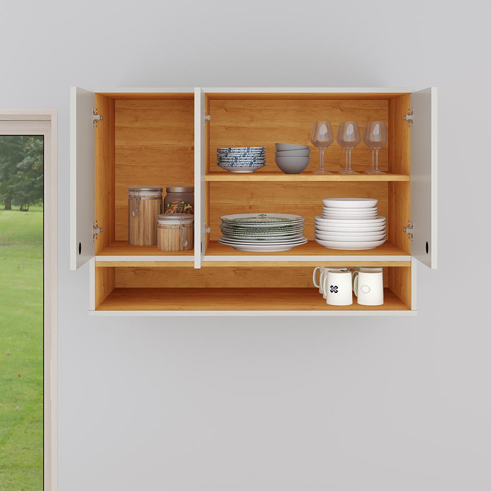 Armário Aéreo Organizador Suspenso Parede Multiuso 3 Portas Cozinha Jessica - Off White - Cinamomo