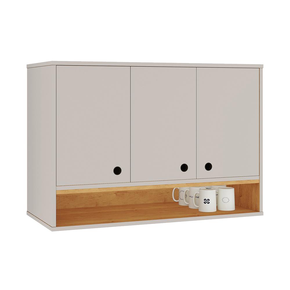 Armário Aéreo Organizador Suspenso Parede Multiuso 3 Portas Cozinha Jessica - Off White - Cinamomo