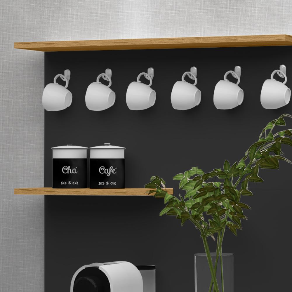 Armário Cantinho Café Star Organizador Cozinha Decoração Sala Prateleira Nicho - Nature/Preto - RPM Móveis 