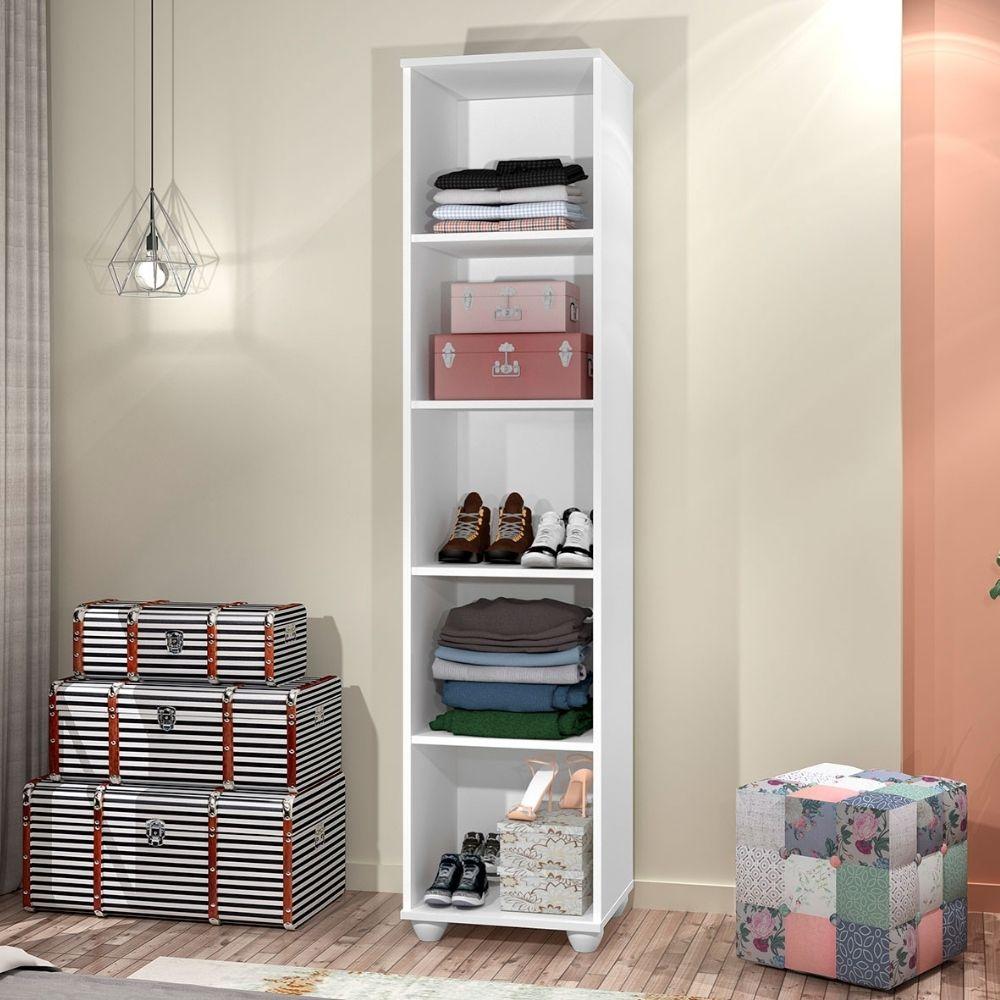 Armário Multiuso Sofia 1 porta 5 prateleiras Nicho Lavanderia Porta Objetos Branco