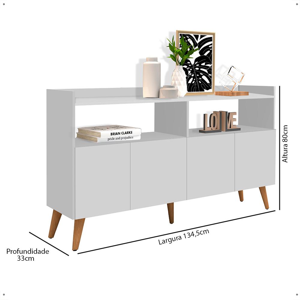 Buffet Master 4 Portas Pés Palito Madeira Nicho Organizador Aparador Grande Sala Jantar Branco - Lojas RPM