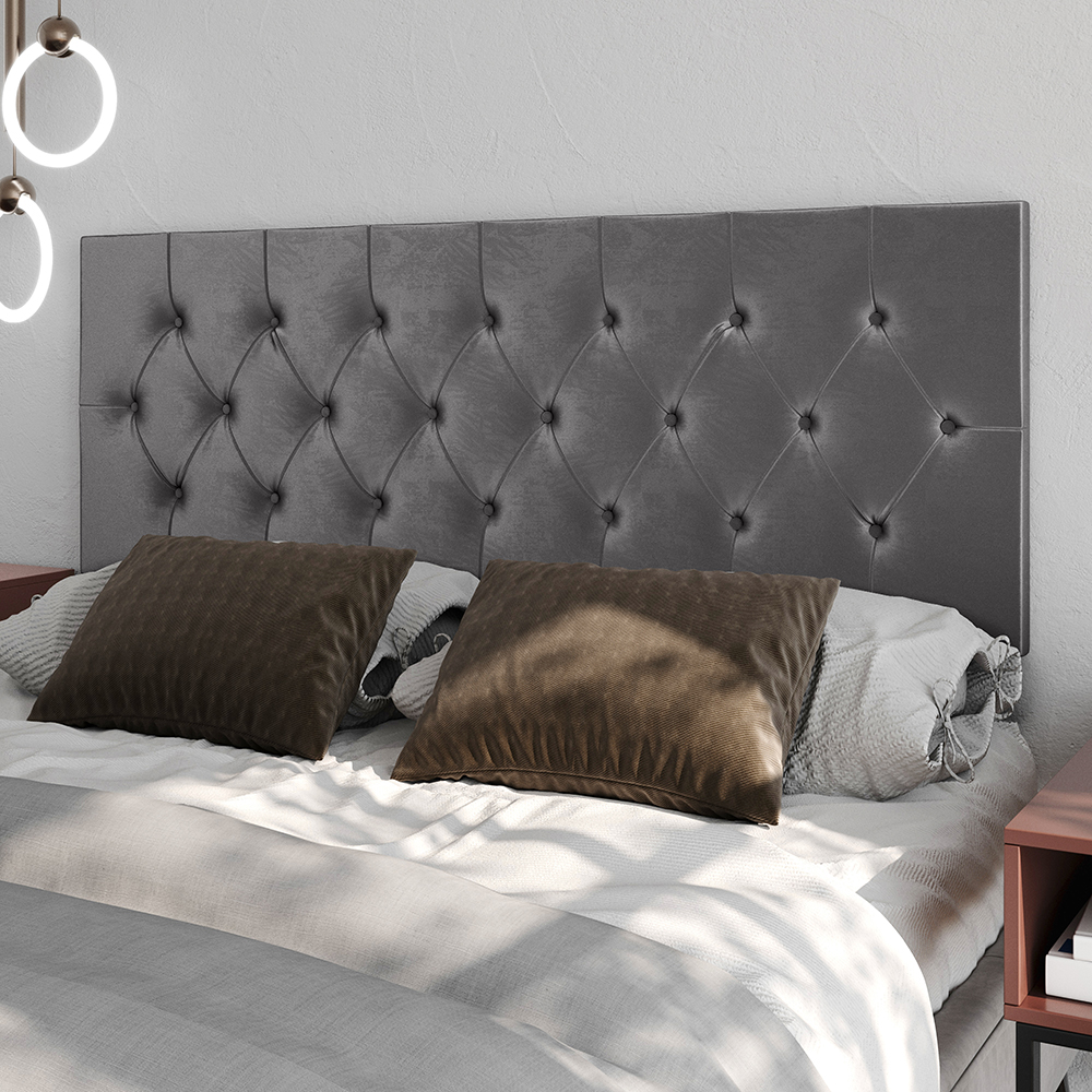 Cabeceira Estofada Painel Cama Box Casal 1,40 Decoração Quarto Paris Com Captonê - Cinza Suede - Rpm Móveis
