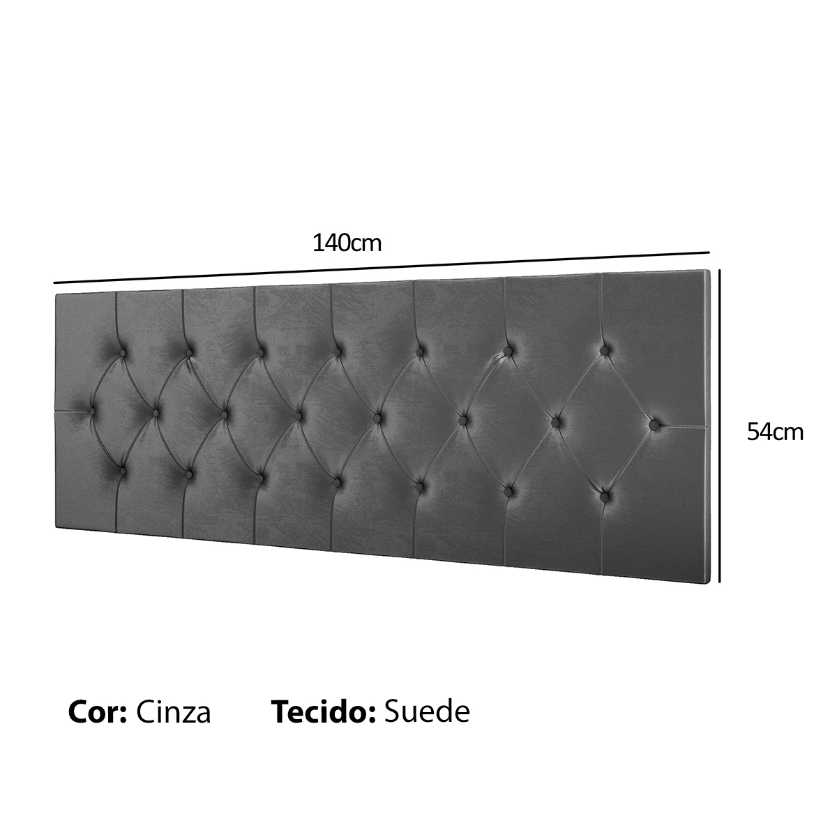 Cabeceira Estofada Painel Cama Box Casal 1,40 Decoração Quarto Paris Com Captonê - Cinza Suede - Rpm Móveis