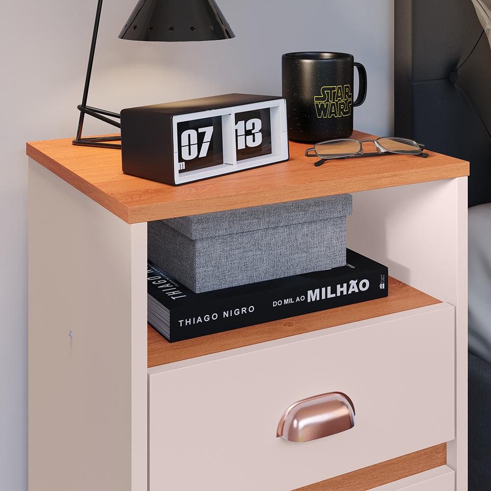 Cabeceira Modular Painel Cama Box Casal Queen 1,60 Júlia Branco Jogo Quarto 2 Mesinhas Gavetas Multiuso Vintage Classic New Off/Cinamomo- RPM