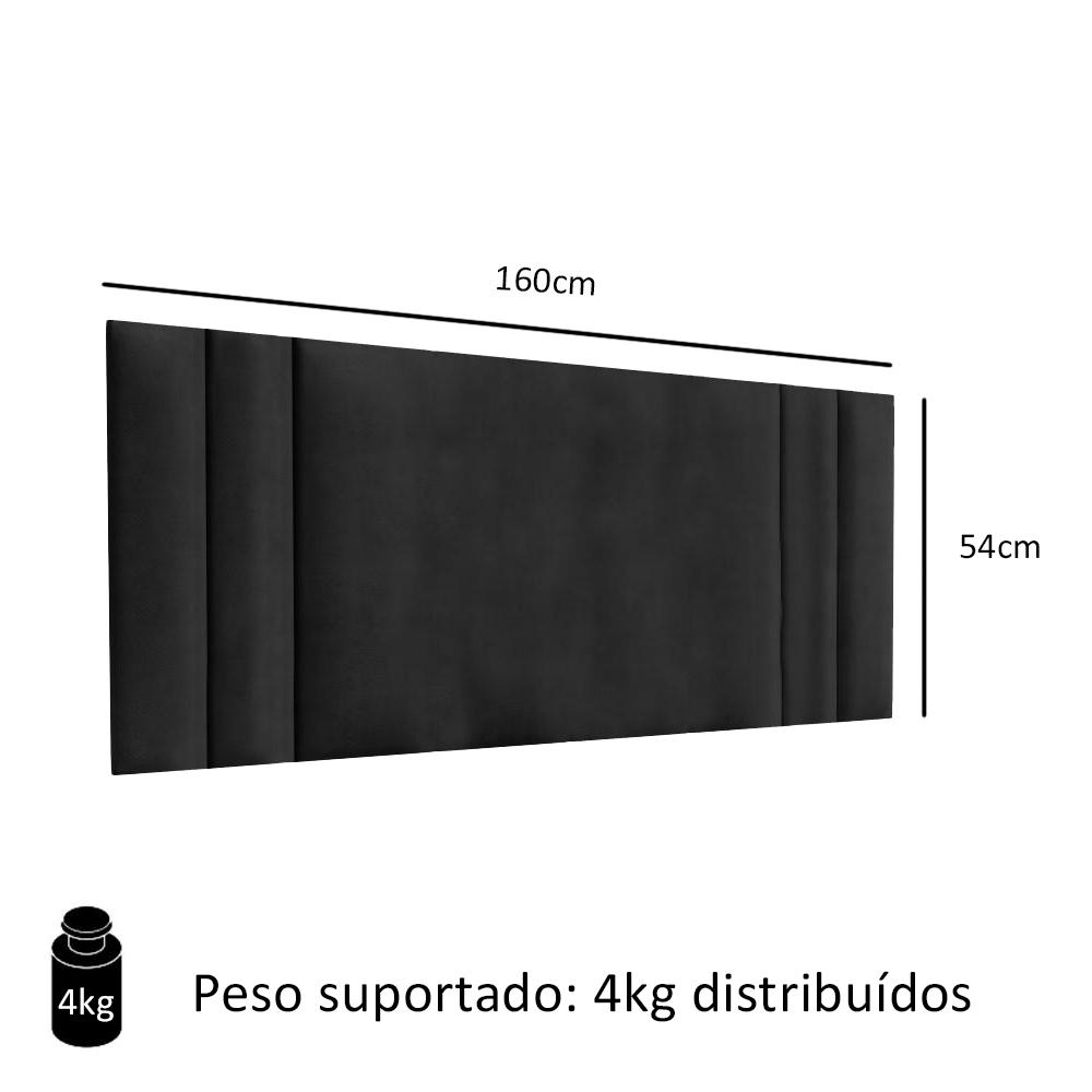 Cabeceira Para Cama Casal Queen Luana 1,60 Estofada Suede - Preto - RPM Móveis