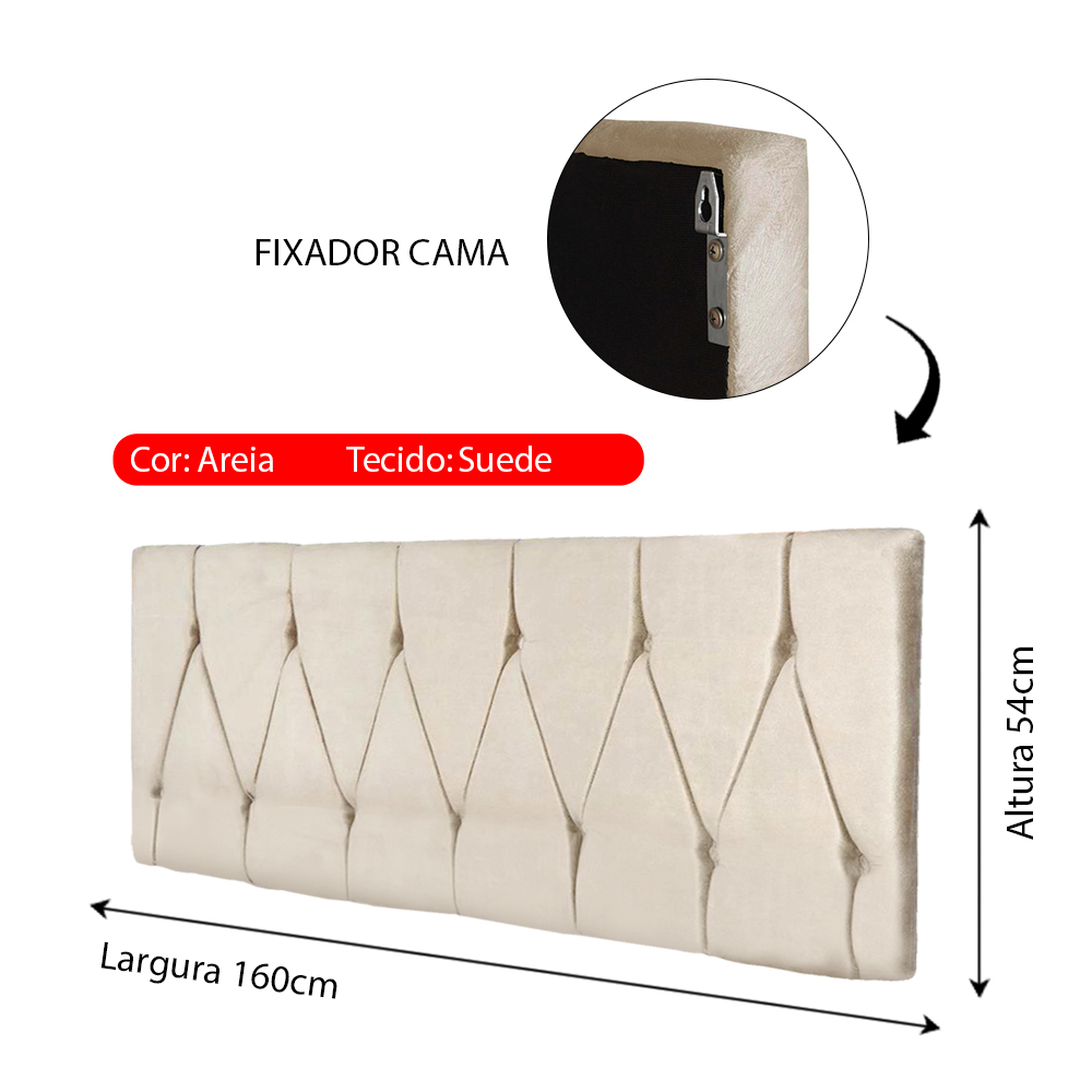 Cabeceira Parede Capitonê Estofado Suede Cama Box Queen 1,60 Quarto Casal Decoração Retrô - Areia - RPM