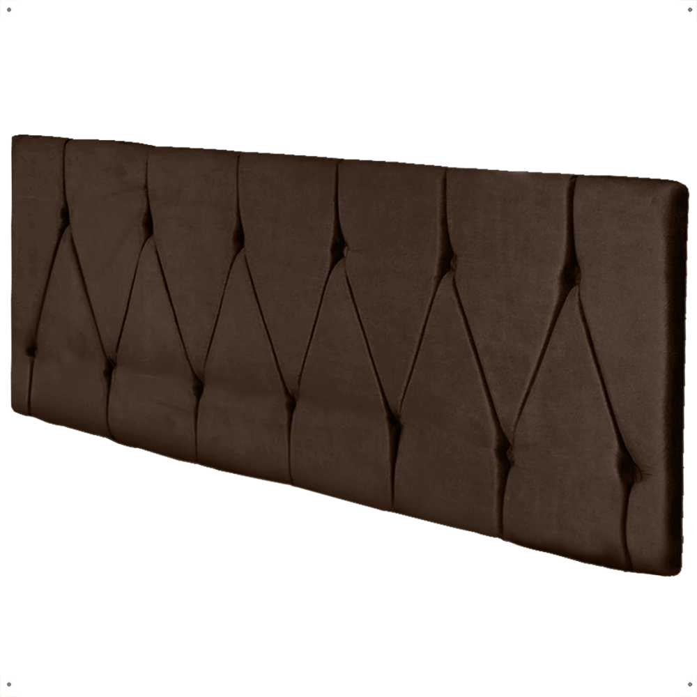 Cabeceira Parede Capitonê Estofado Suede Cama Box Queen 1,60 Quarto Casal Decoração Retrô - Marrom - RPM