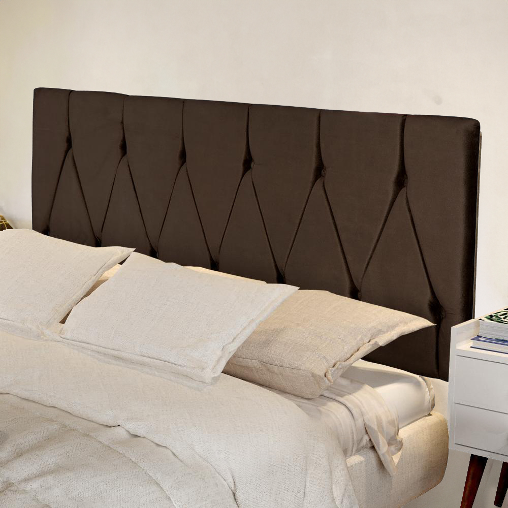 Cabeceira Parede Capitonê Estofado Suede Cama Box Queen 1,60 Quarto Casal Decoração Retrô - Marrom - RPM
