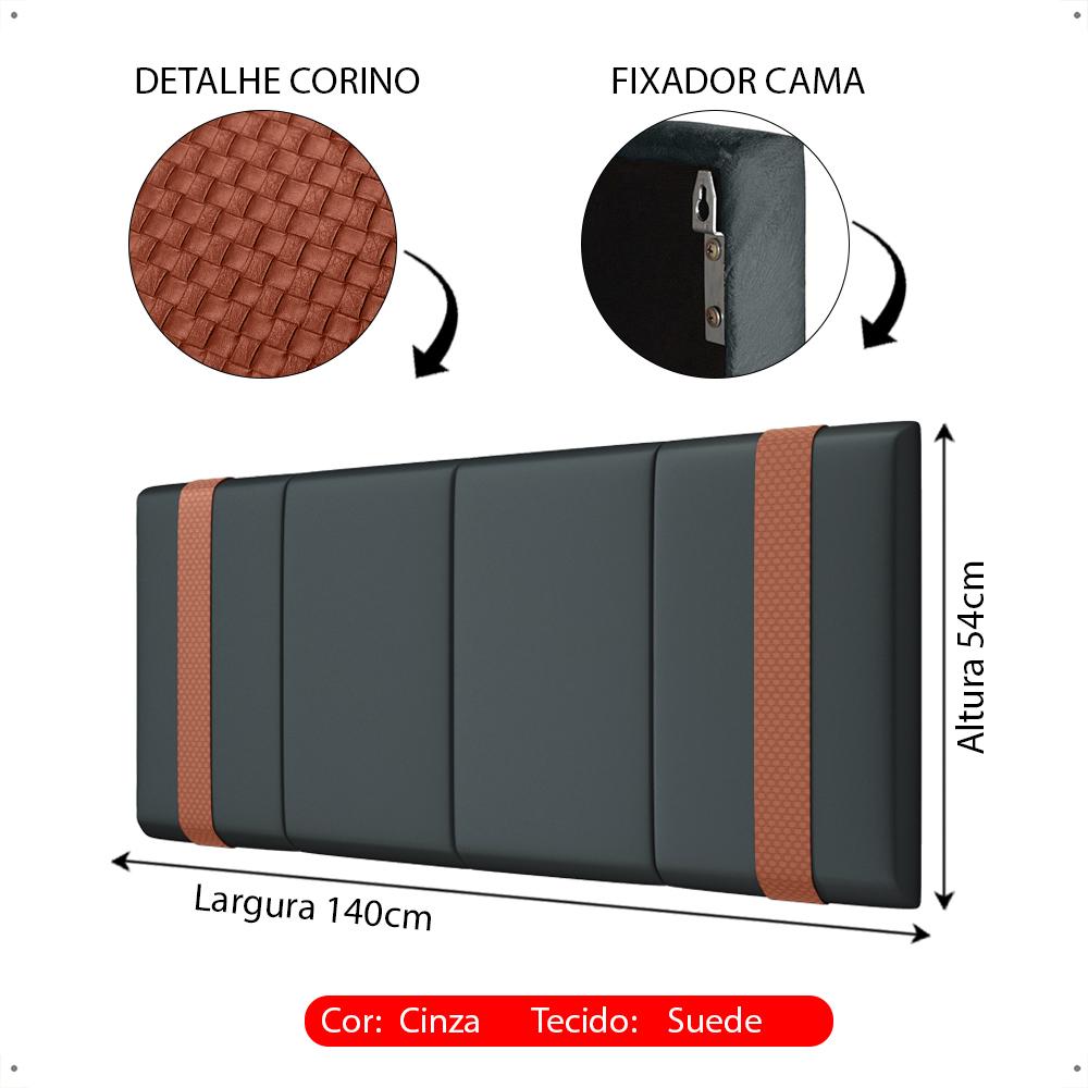Cabeceira Suspensa Estofada Parise Cama Box Casal 1,40 Decoração Clássica Quarto Proteção Parede Cinza Suede - Lojas RPM