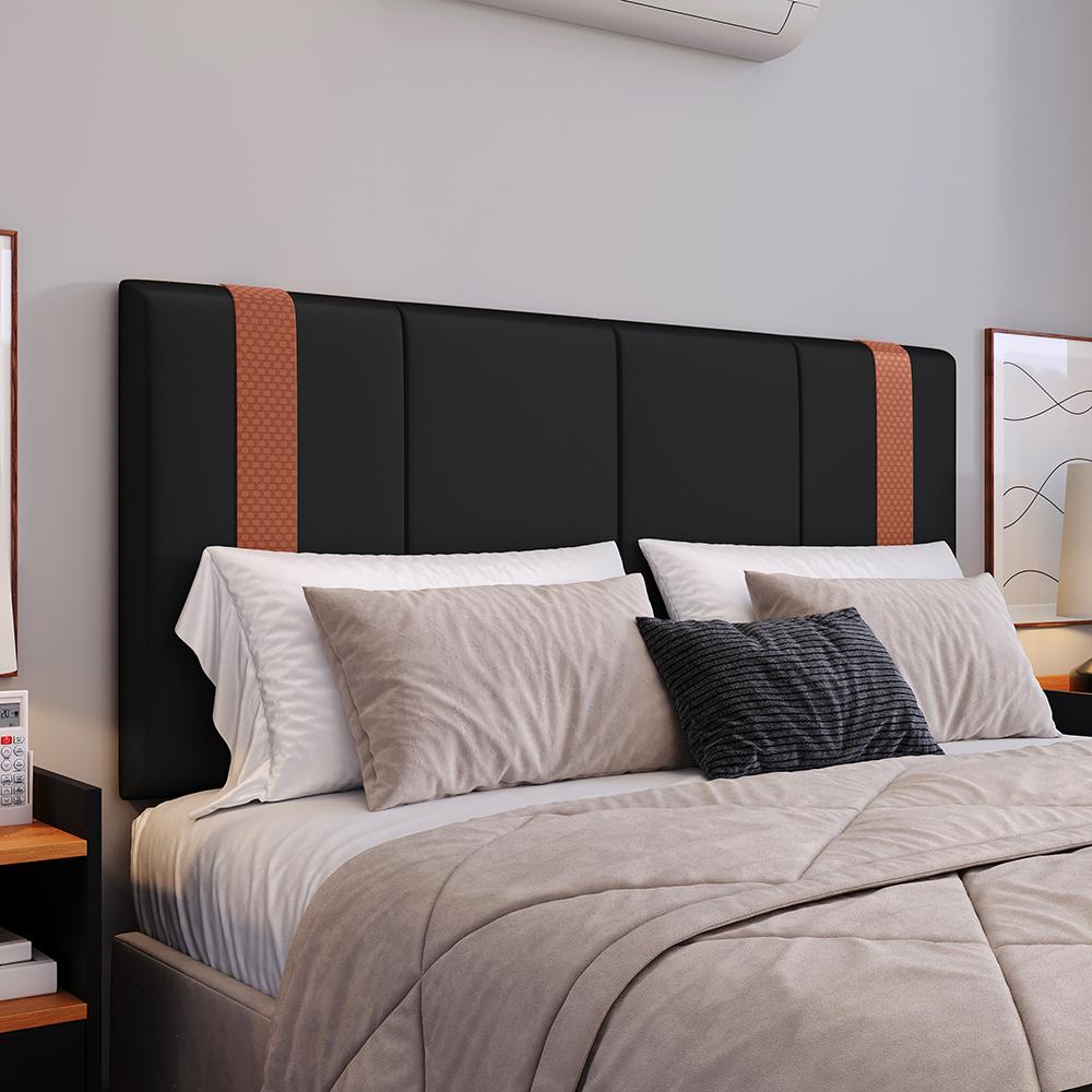 Cabeceira Suspensa Estofada Parise Cama Box Queen 1,60 Decoração Clássica Quarto Casal Proteção Parede Preto Suede - Lojas RPM