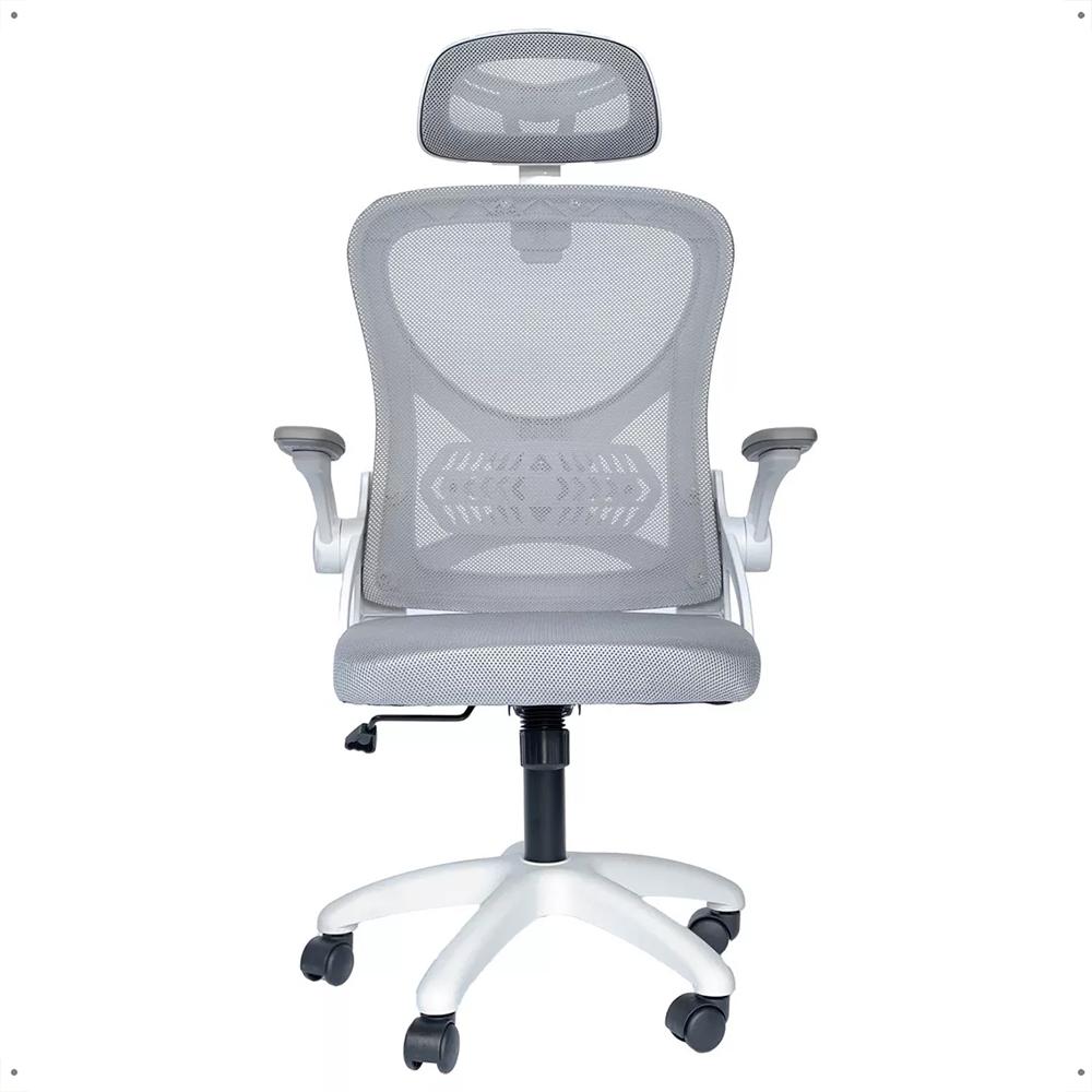 Cadeira Office Giratória Columbus Altura Regulável Sistema Relax Apoio Cabeça Assento Confortável Tela Mesh Branco/Cinza - Lojas RPM