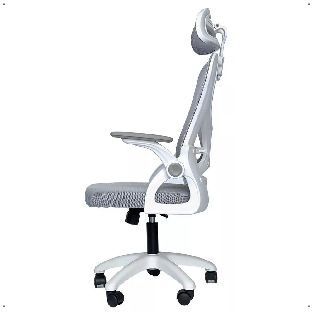 Cadeira Office Giratória Columbus Altura Regulável Sistema Relax Apoio Cabeça Assento Confortável Tela Mesh Branco/Cinza - Lojas RPM