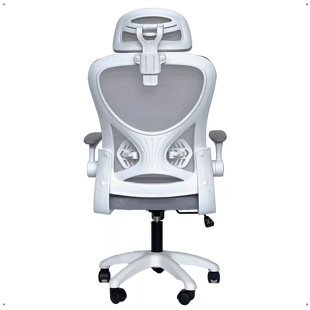 Cadeira Office Giratória Columbus Altura Regulável Sistema Relax Apoio Cabeça Assento Confortável Tela Mesh Branco/Cinza - Lojas RPM